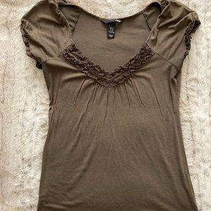 XS Olive Green H& M Ruffle Fringe Top